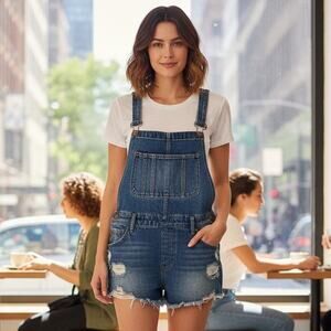 Women's Machine Jeans Size 30 Blue Denim Overalls Distressed Destroyed Fringe